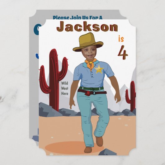キッズスペシャルシェリフカウボーイ写真テンプレート 招待状 (正面/裏面)