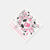 キッズスポーツバースデーピンクブラックサッカーボールのパンク スタンダードカクテルナプキン (角)