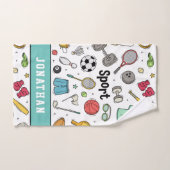 キッズスポーツパターンボーイズネームカラフルアスレチックおもしろい ハンドタオル (ハンドタオル)