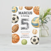 キッズスポーツボール水彩誕生日パーティー 招待状 (スタンド正面)