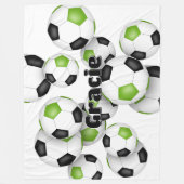 キッズスポーツルーム明るい緑の黒いサッカーボール フリースブランケット (正面)