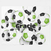 キッズスポーツルーム明るい緑の黒いサッカーボール フリースブランケット (正面(横))