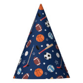 キッズスポーツ機器のパターン(青い誕生日) パーティーハット (正面)