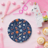 キッズスポーツ機器のパターン(青い誕生日) ペーパープレート (パーティー)