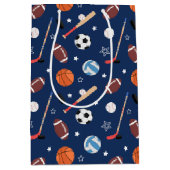 キッズスポーツ機器のパターン(青い誕生日) ミディアムペーパーバッグ (正面)