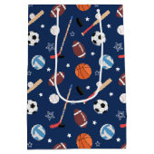 キッズスポーツ機器のパターン(青い誕生日) ミディアムペーパーバッグ (裏面)