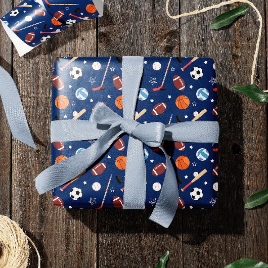 キッズスポーツ機器のパターン(青い誕生日) ラッピングペーパー