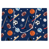 キッズスポーツ機器のパターン(青い誕生日) ラージペーパーバッグ (正面)