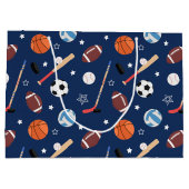 キッズスポーツ機器のパターン(青い誕生日) ラージペーパーバッグ (裏面)