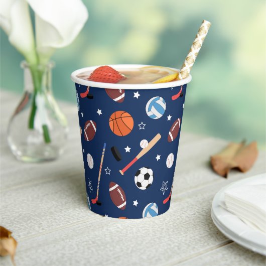キッズスポーツ機器のパターン(青い誕生日) 紙コップ (インサイチュ)