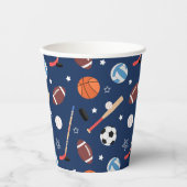 キッズスポーツ機器のパターン(青い誕生日) 紙コップ (正面)