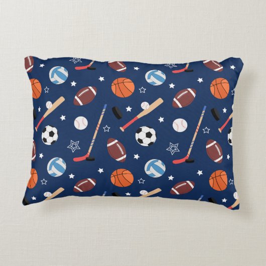 キッズスポーツ用品パターン（青） アクセントクッション (裏面)
