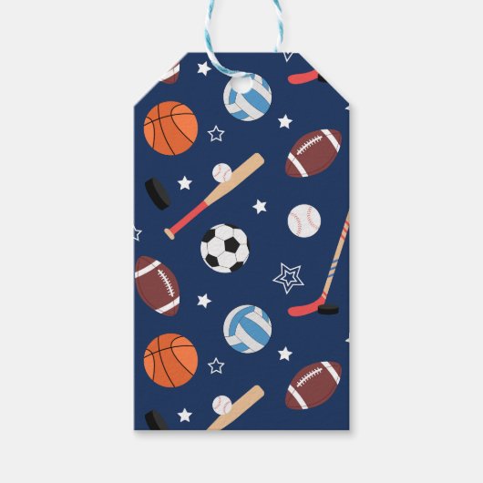キッズスポーツ用品パターン(青) ギフトタグ (正面)
