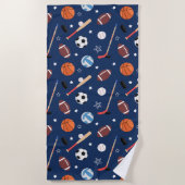 キッズスポーツ用品パターン（青） ビーチタオル (正面)