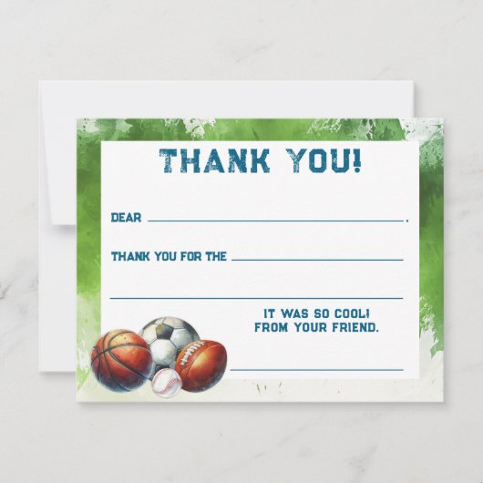 キッズスポーツ男子記入ありがとう ノートカード (正面)