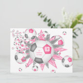 キッズスポーツ誕生日ピンクグレーサッカーボールのパンク 案内状 (スタンド正面)