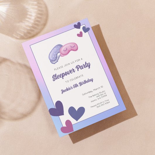 キッズスリープバーバースデーパーティーの招待 招待状