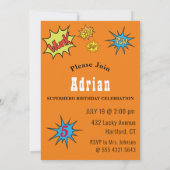 キッズスーパーヒーロカッコいいファブおもしろい誕生日招待状 招待状 (裏面)