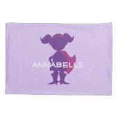 キッズスーパーヒーローガールシルエットパーソナライズされたパープル 枕カバー (裏面)