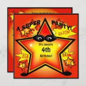キッズスーパーヒーロースター誕生日パーティーの招待状 招待状 (正面/裏面)