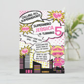 キッズスーパーヒーローバースデーパーティー招待状ガールヒーロー 招待状 (スタンド正面)