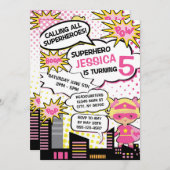 キッズスーパーヒーローバースデーパーティー招待状ガールヒーロー 招待状 (正面/裏面)