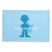 キッズスーパーヒーローボーイシルエットパーソナライズされたブルー 枕カバー (裏面)