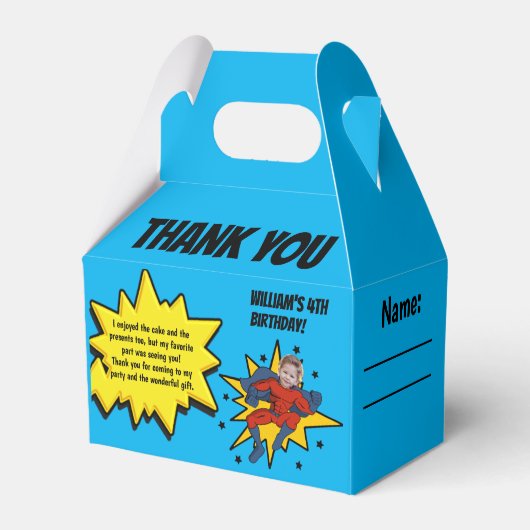 キッズスーパーヒーロー写真ありがとう誕生日パーティー フェイバーボックス (裏面サイド)