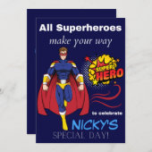 キッズスーパーヒーロー誕生日招待状カード 招待状 (正面/裏面)