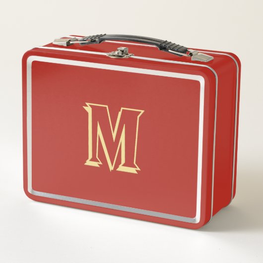 キッズスーパーヒーロー金ゴールドモノグラムガールズボーイズスクールレッド メタルランチボックス (正面)