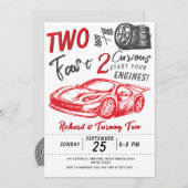 キッズセカンドバースデーレースカーテーマ誕生日パーティー 招待状 (正面/裏面)