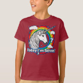 キッズセブン誕生日ユニコーンレインボー今日はセブン Tシャツ (正面)