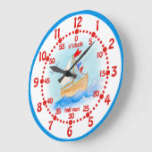 キッズセーリングボー学トタイムブルーのホワイトウォールクロック ラージ壁時計 (傾斜)