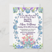 キッズソフトオーバルブルーリトルフラワーバッド誕生日 招待状 (正面)