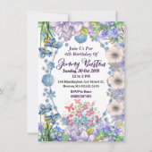キッズソフトパステルブルー開花オーバルフローラ誕生日 招待状 (正面)