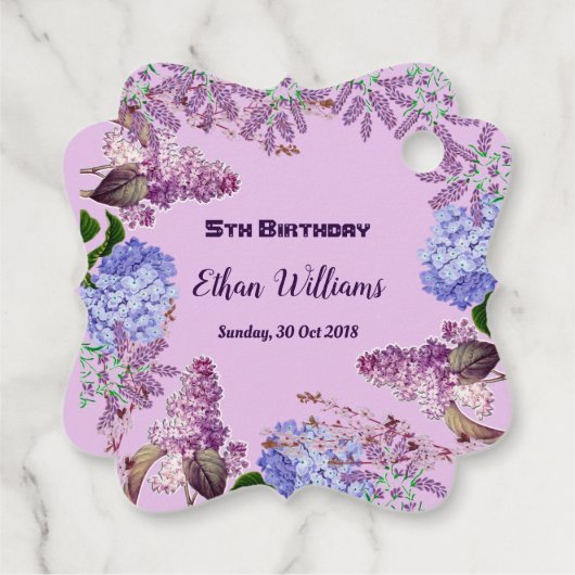 キッズソフトブルーパステル薄紫アジサイ誕生日おもしろい フェイバータグ (裏面)