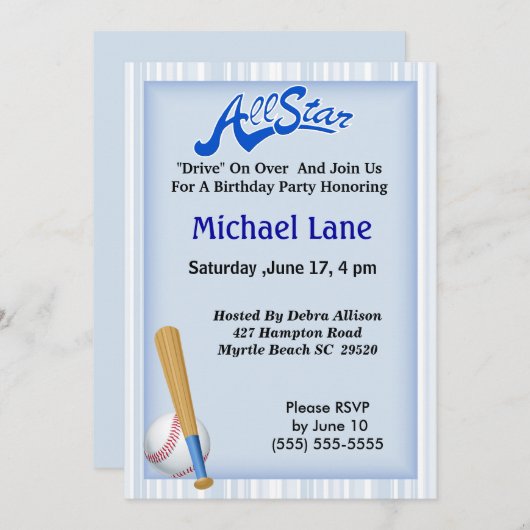 キッズソフトボール誕生日招待状 招待状 (正面/裏面)