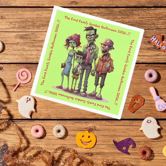 キッズゾンビファミリーハローウィンパーティ スタンダードカクテルナプキン