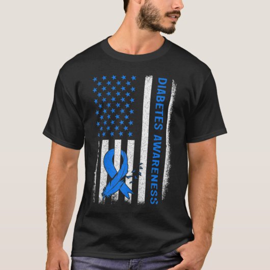 キッズタイプ1糖尿病認識度アメリカ国旗Bl Tシャツ (正面)
