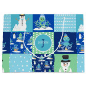 キッズタコ冬スポーツのパッチワークパーソナライズされた ラージペーパーバッグ (正面)