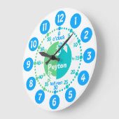 キッズタ学イムブルー緑のアクア名時計 ラージ壁時計 (傾斜)