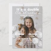 キッズダブルお祝いフォトバルーン誕生日 招待状 (正面)