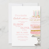 キッズダブルお祝いフォトパイ誕生日 招待状 (正面)