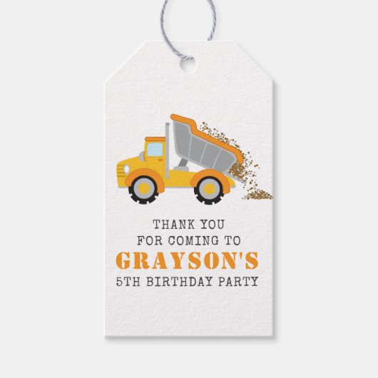 キッズダンプトラック建築テーマありがとう ギフトタグ (正面)