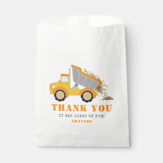 キッズダンプトラック建築テーマ誕生日パーティー フェイバーバッグ (正面)