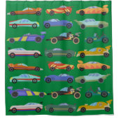 キッズダークグリーンレースカーシャワーカーテン シャワーカーテン (正面)