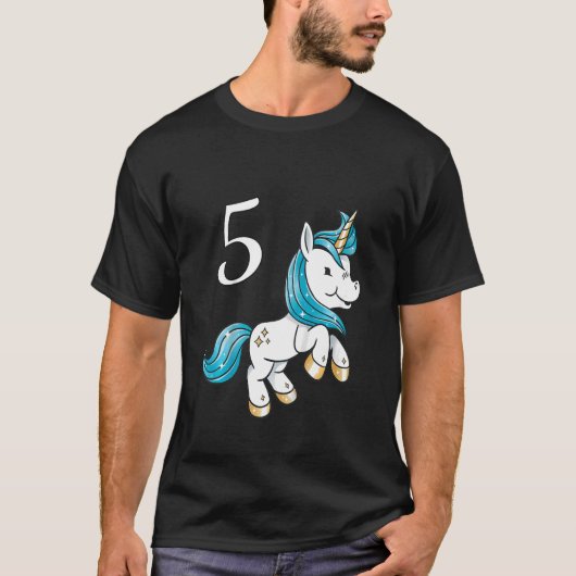 キッズチルドレン5誕生日ガール5年ユニコーン Tシャツ (正面)