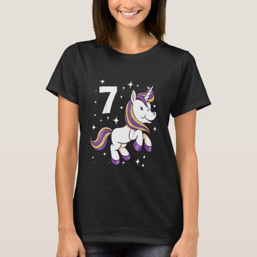 キッズチルドレン7誕生日ガール7年ユニコーン Tシャツ (正面)