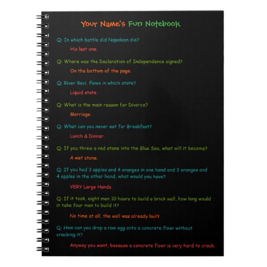 キッズテおもしろいスト解答おもしろいスパイラルカスタムノートブック ノートブック (正面)