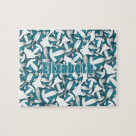 キッズティーンティール（緑がかった色）ホワイトバレーボールチームカラー ジグソーパズル